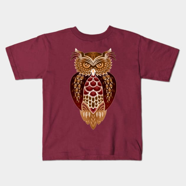 Barn Owl In Browns and Reds Kids T-Shirt by RachelZizmann